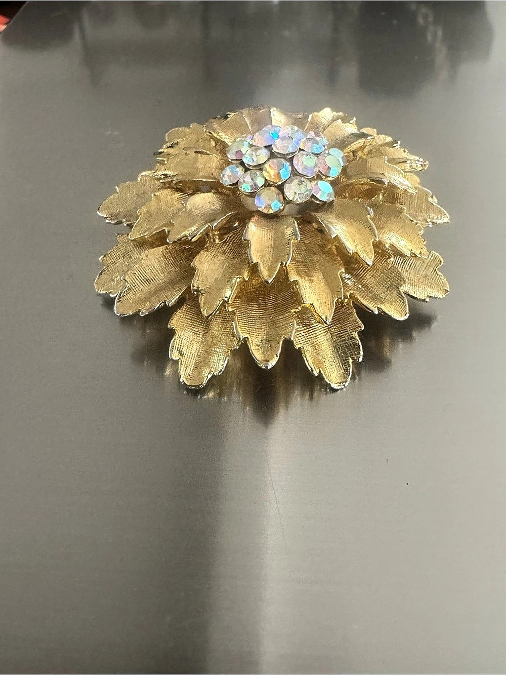 Gold-Tone Floral Rhinestone Brooch - Picture 4 of 7